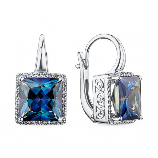 Серебряные серьги 925, женские, с ювелирным кристаллом и фианитом