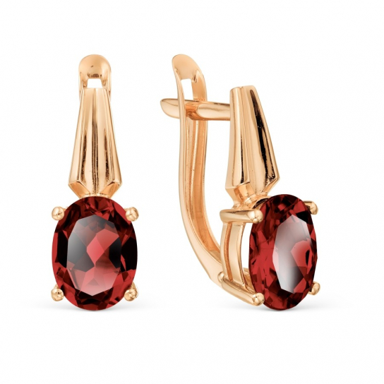 Золотые серьги 585, женские, с гранатом