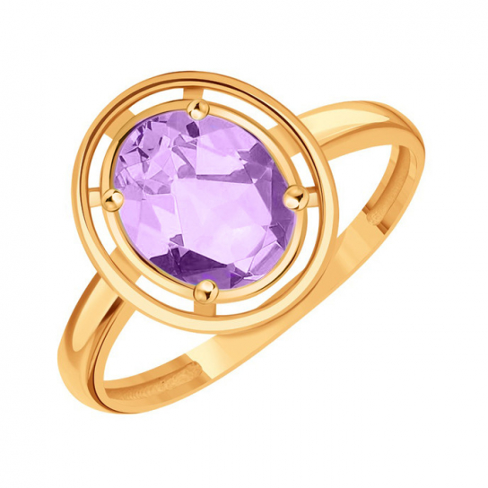 Золотое кольцо 585, женское, с аметистом, размер 17