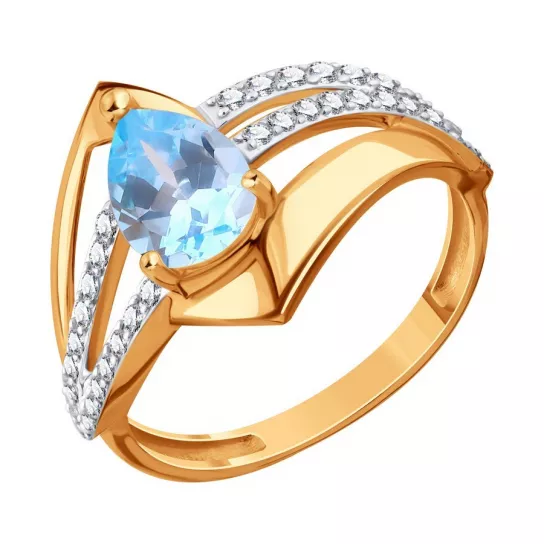 Кольцо с фианитом и топазом из золота