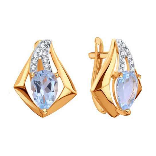 Золотые серьги 585, женские, с фианитом и гранатом