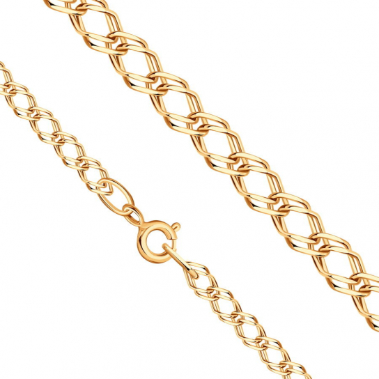 Золотая цепочка 585 на шею, плетение двойной ромб пустотелый, длина 45 см, цвет красное золото