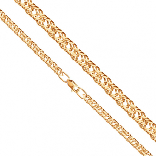 Золотая цепочка 585 на шею, плетение тройной ромб пустотелый, длина 45 см, цвет красное золото