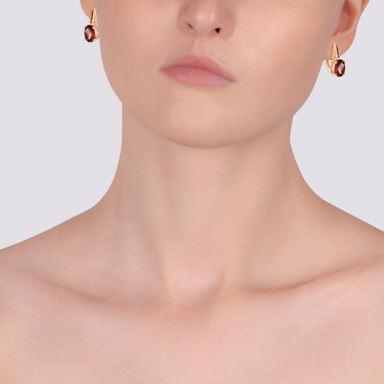 Золотые серьги 585, женские, с гранатом