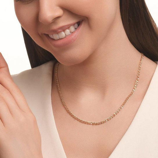 Золотая цепочка 585 на шею, плетение нонна, длина 45 см, цвет красное золото