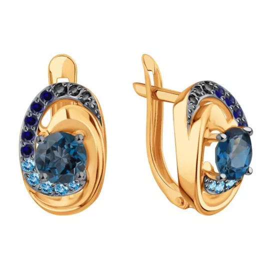 Серьги с топазом и фианитом из золота