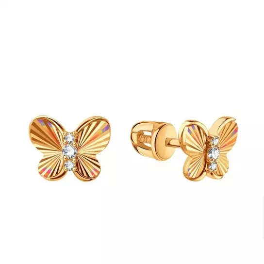 Пусеты с фианитом из золота