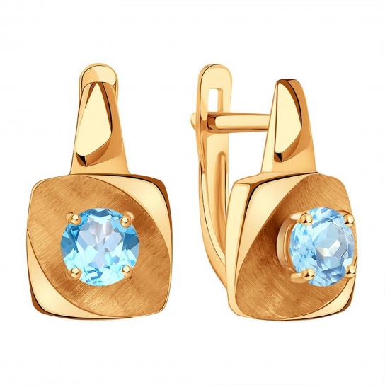 Золотые серьги 585, женские, с топазом