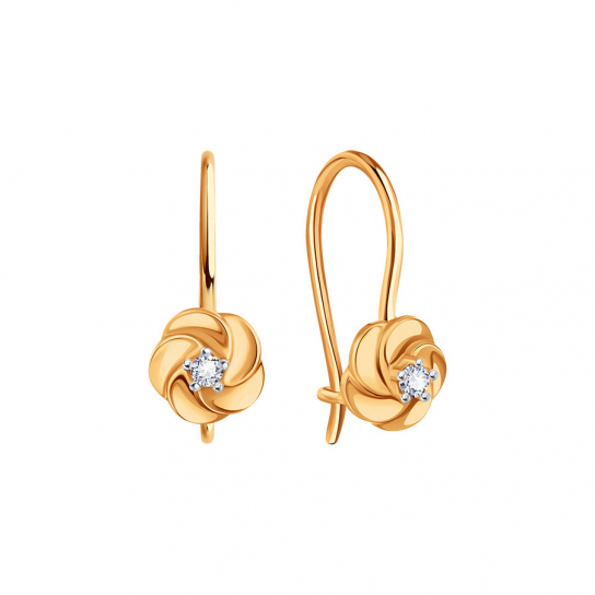 Серьги детские с фианитом из золота