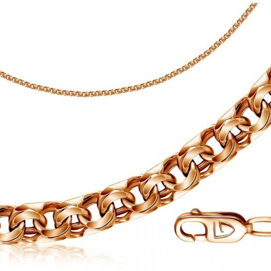 Золотая цепочка 585 на шею, плетение бисмарк, длина 50 см, цвет красное золото