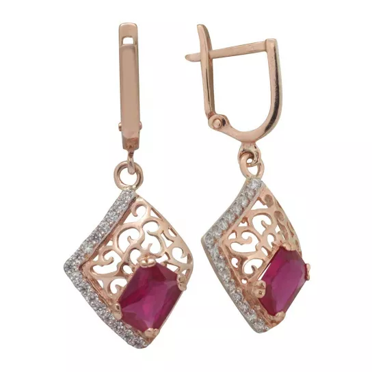 Серьги с корундом и фианитом из золота