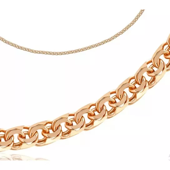 Золотая цепочка 585 на шею, плетение бисмарк, длина 55 см, цвет красное золото