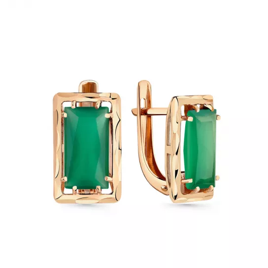 Золотые серьги 585, женские, с агатом