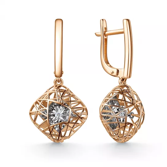 Золотые серьги 585, женские, с бриллиантом