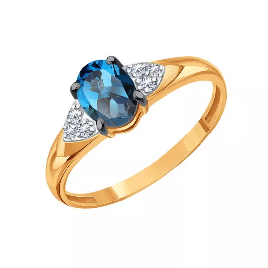 Золотое кольцо 585, женское, с топазом и фианитом, размер 19