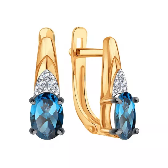 Золотые серьги 585, женские, с топазом и фианитом