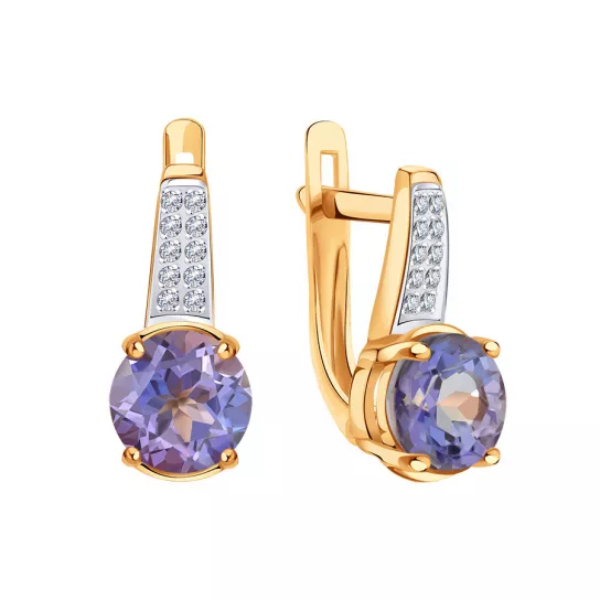 Золотые серьги 585, женские, с фианитом