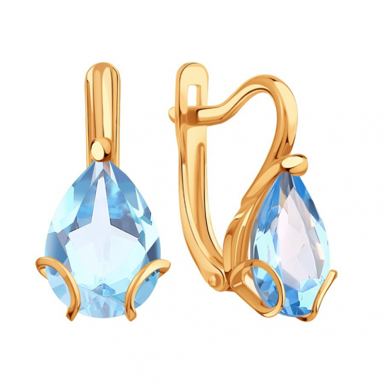 Золотые серьги 585, женские, с топазом
