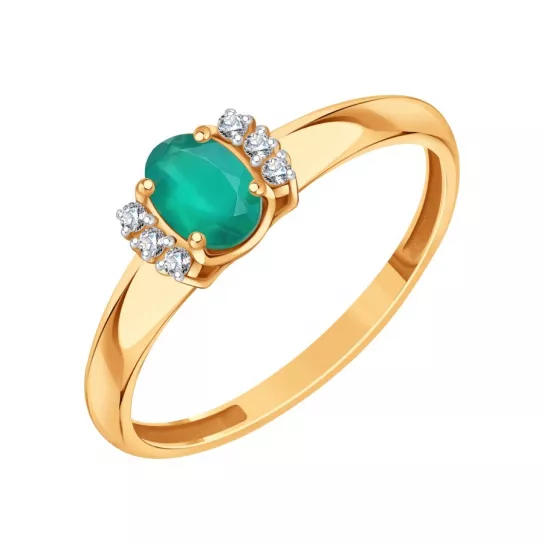 Золотое кольцо 585, женское, с агатом и фианитом, размер 18.5