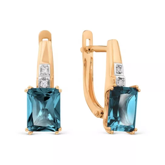 Золотые серьги 585, женские, с топазом и фианитом