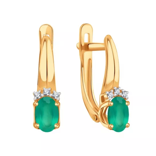 Золотые серьги 585, женские, с агатом и фианитом