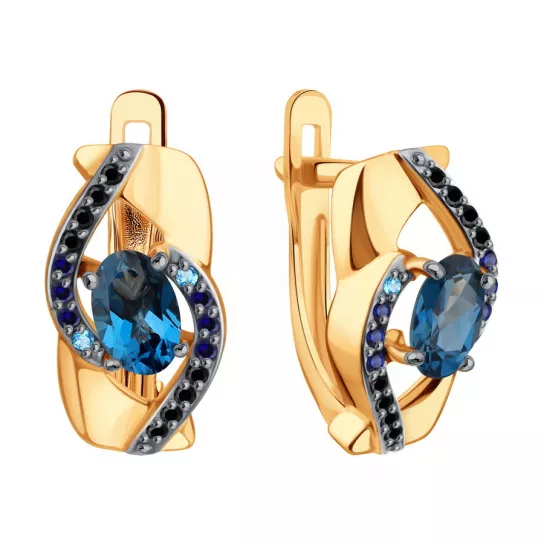 Золотые серьги 585, женские, с топазом и фианитом
