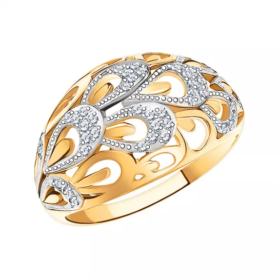 Золотое кольцо 585, женское, с фианитом, размер 18