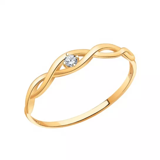 Золотое кольцо 585, женское, с фианитом, размер 16.5