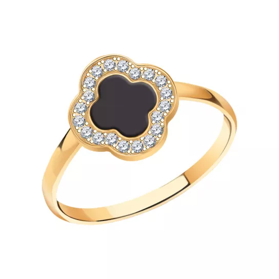 Золотое кольцо 585, женское, с фианитом и эмалью, размер 16.5