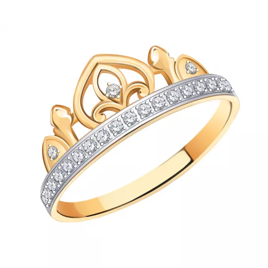 Золотое кольцо 585, женское, с фианитом, размер 17