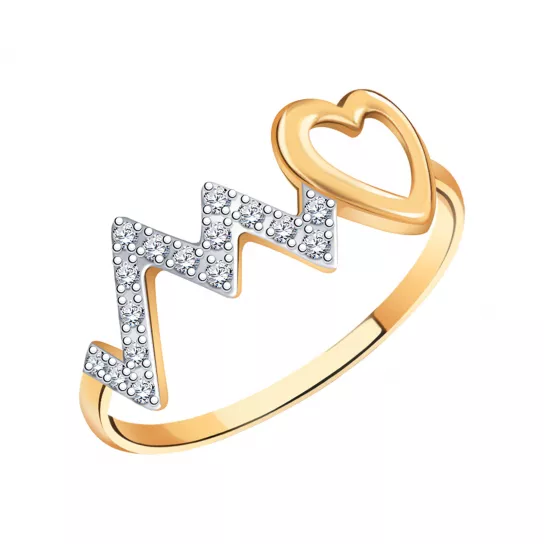 Золотое кольцо 585, женское, с фианитом, размер 16.5