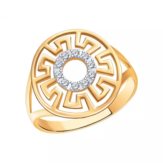 Золотое кольцо 585, женское, с фианитом, размер 18.5