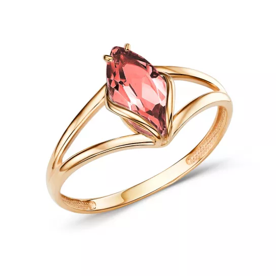 Золотое кольцо 585, женское, с гранатом, размер 17