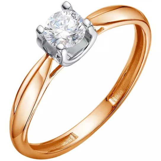 Золотое кольцо 585, с бриллиантом, размер 17