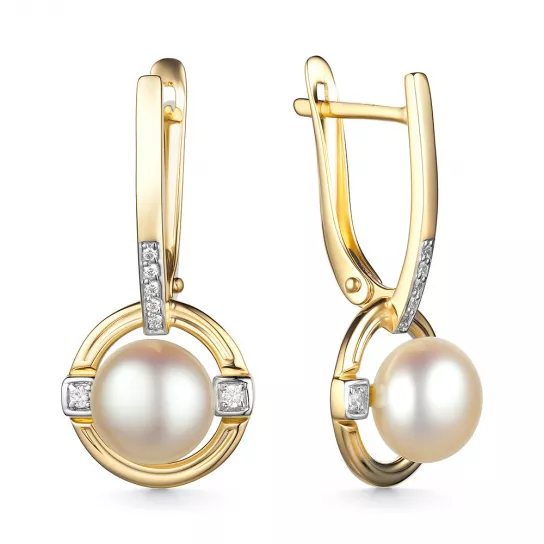 Золотые серьги 585, женские, с жемчугом