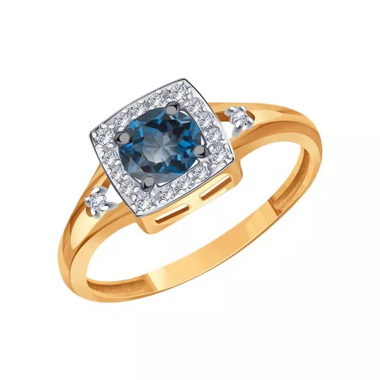 Золотое кольцо 585, женское, с фианитом и топазом, размер 18.5