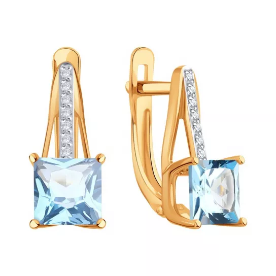 Золотые серьги 585, женские, с топазом и фианитом