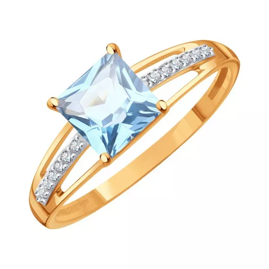 Золотое кольцо 585, женское, с топазом и фианитом, размер 18