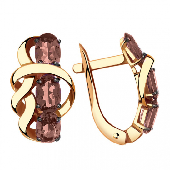 Золотые серьги 585, женские, с гранатом