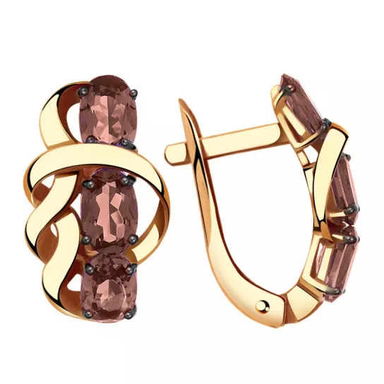 Золотые серьги 585, женские, с гранатом