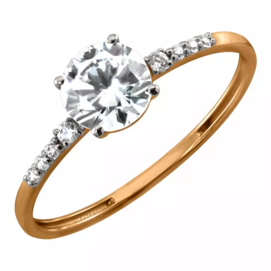 Золотое кольцо 585, женское, с фианитом, размер 17.5