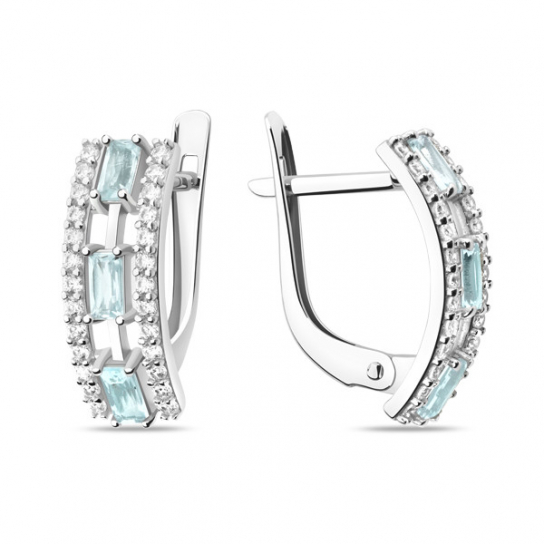 Серебряные серьги 925, женские, с топазом и фианитом