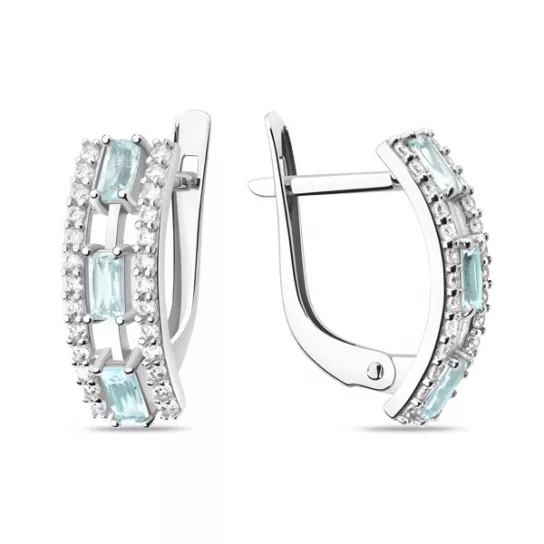 Серебряные серьги 925, женские, с топазом и фианитом