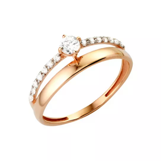 Золотое кольцо 585, женское, с фианитом, размер 18