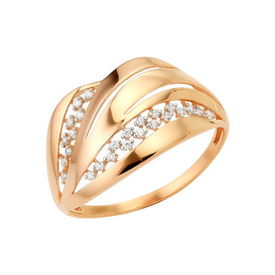 Золотое кольцо 585, женское, с фианитом, размер 19