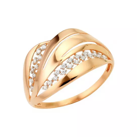 Золотое кольцо 585, женское, с фианитом, размер 19