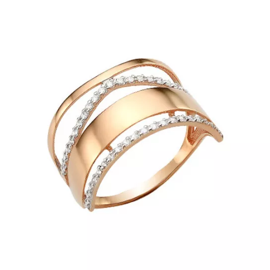 Золотое кольцо 585, женское, с фианитом, размер 19