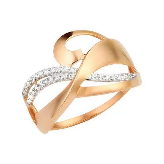 Золотое кольцо 585, женское, с фианитом, размер 19