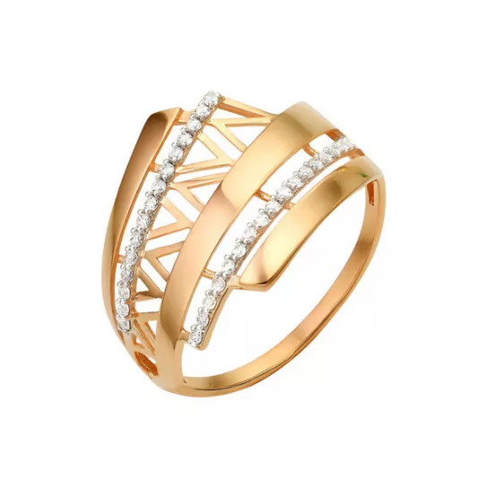 Золотое кольцо 585, женское, с фианитом, размер 20