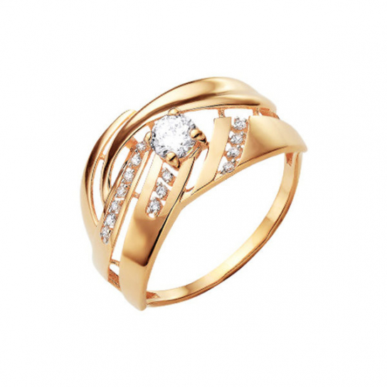 Золотое кольцо 585, женское, с фианитом, размер 19